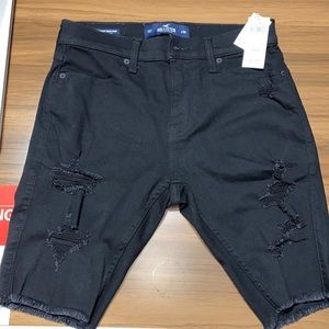 Hollister Super Skinny black ripped jean shorts